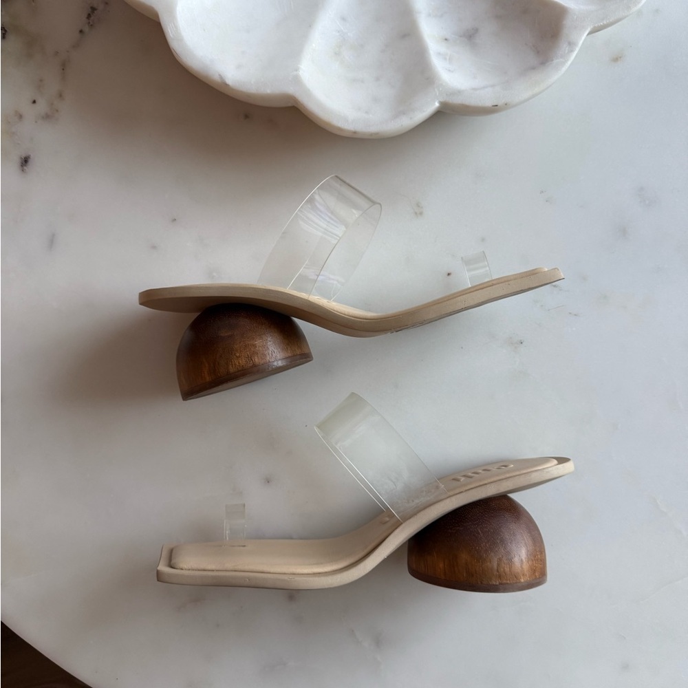 SOLD - Cult Gaia Cream Mules with Wooden Heel - Picture 6 of 7